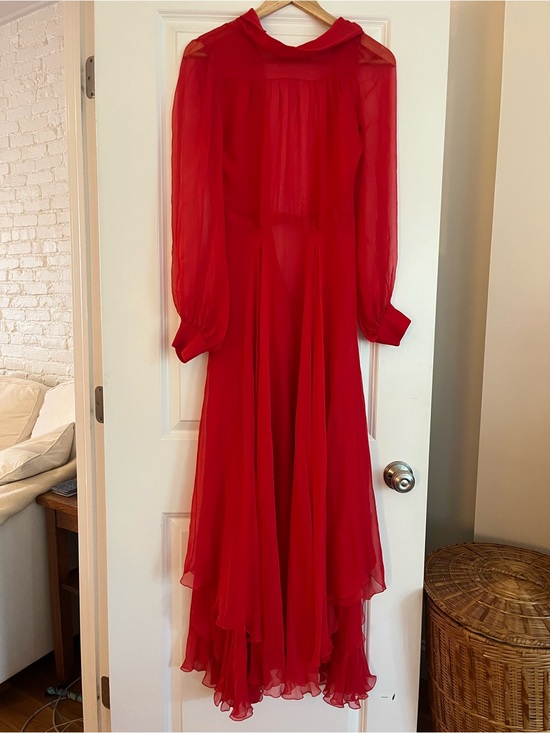 Gucci Dresses & Skirts - Gorgeous Gucci Vibrant Red Sheer Silk Chiffon Tea Length Cowl Neck Dress